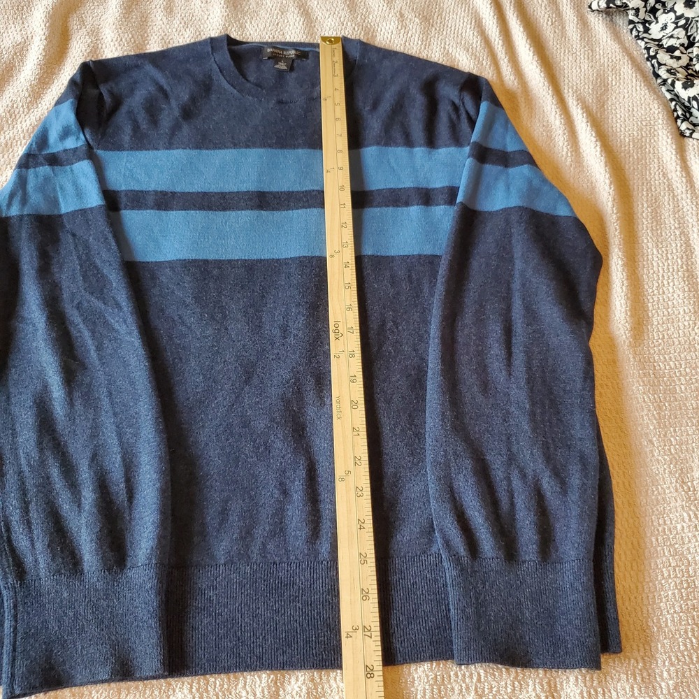 Banana Republic‎ Mens Silk Cashmere Cotton Striped Crewneck Sweater Navy Blue L - Picture 5 of 6